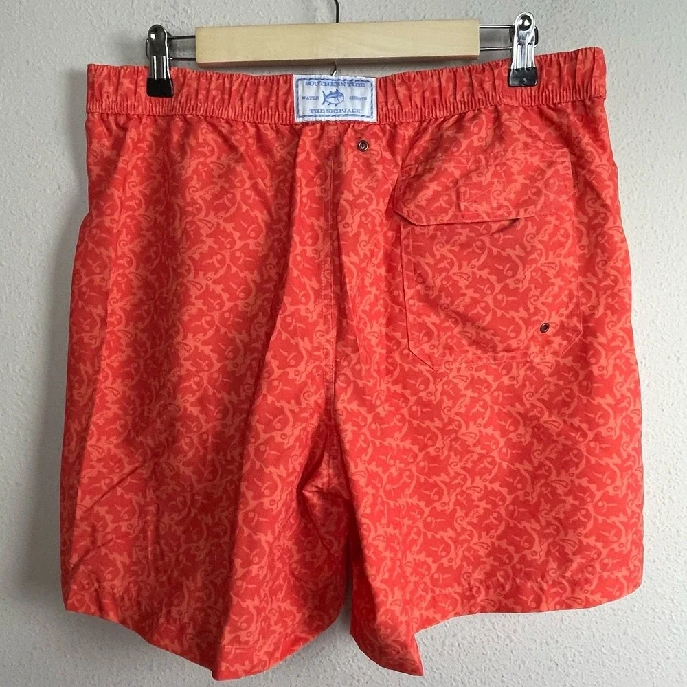 Southern Tide Island Batik Fish Swim Shorts Orange Men's M Water‎ Board Trunks